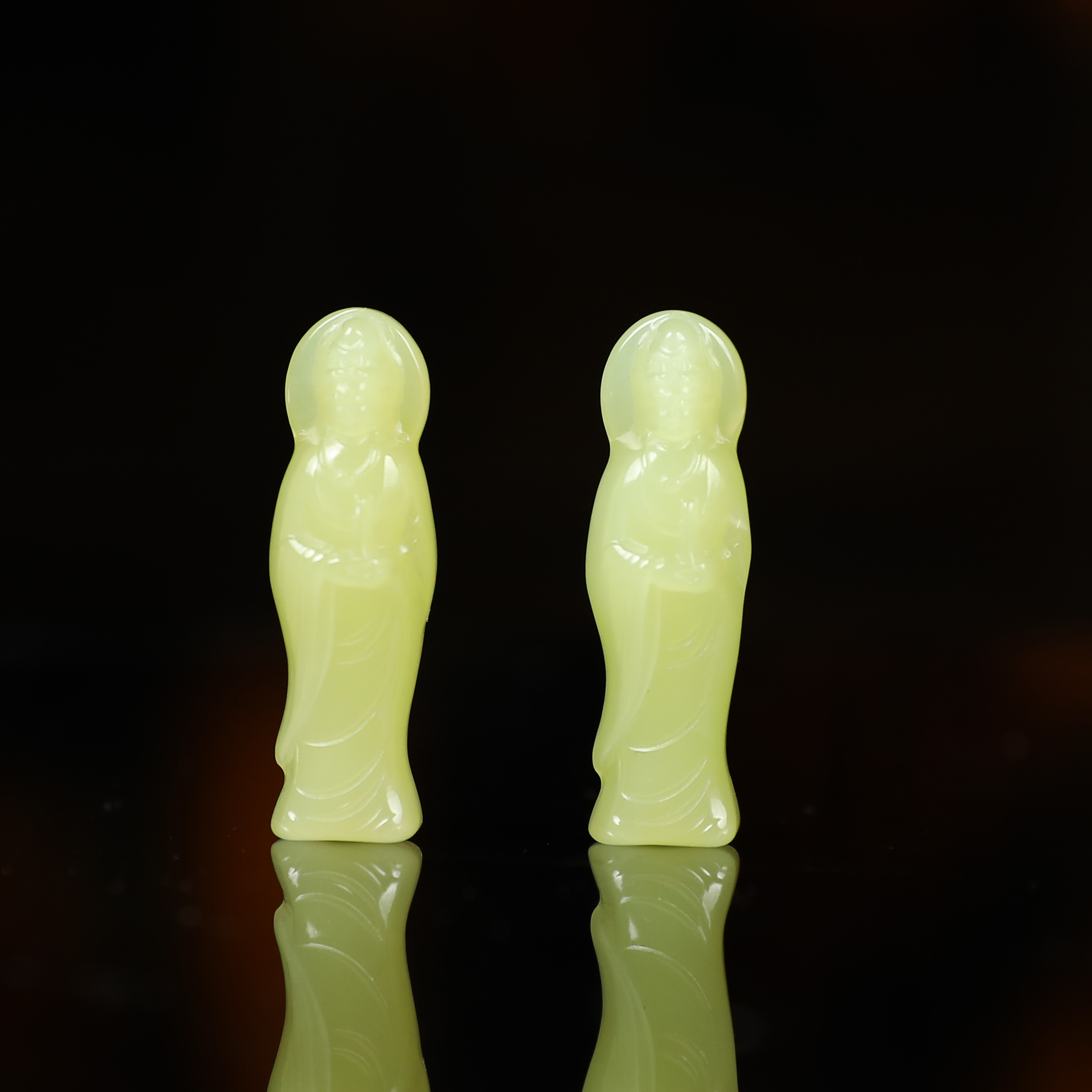 【潮生珠宝】·臻品·和田玉新疆若羌鸡油黄立体观音吊坠多样性发一