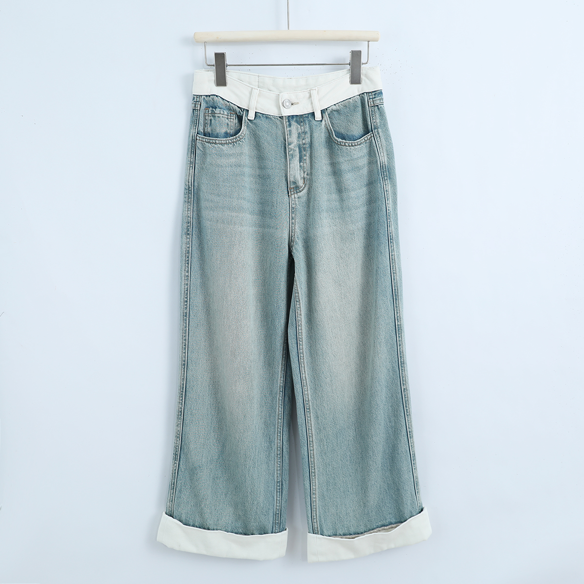 61125 品质柜货！精裁！春夏女士简约宽松高腰时尚水洗休闲牛仔裤