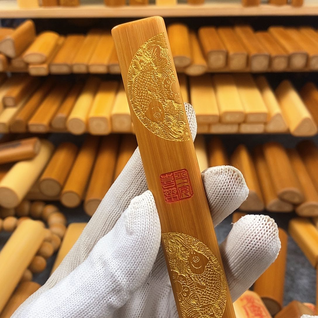 竹实心竹方扁雕刻鱼纹