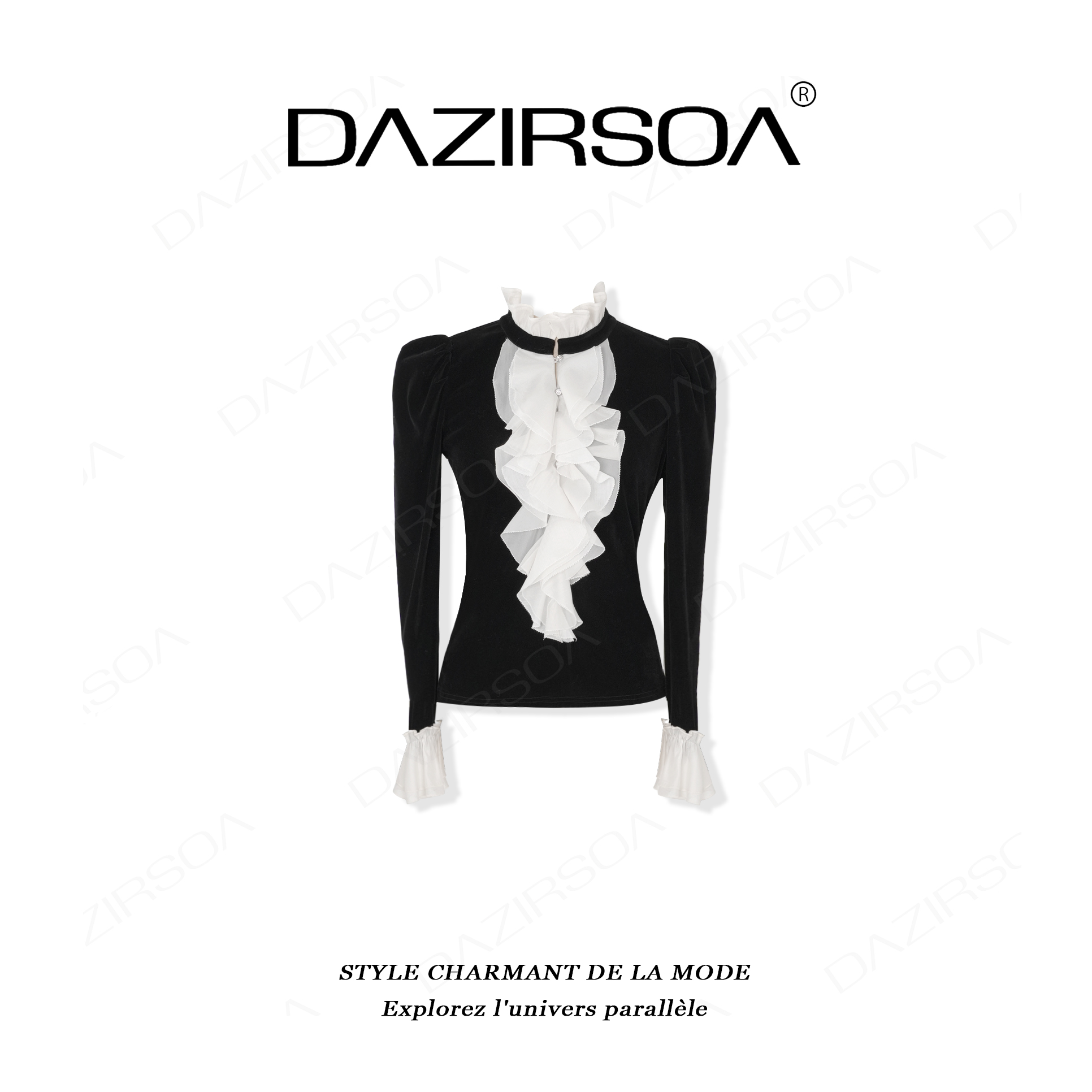 “诗意留白”时尚百搭荷叶边洋气丝绒上衣 AC589