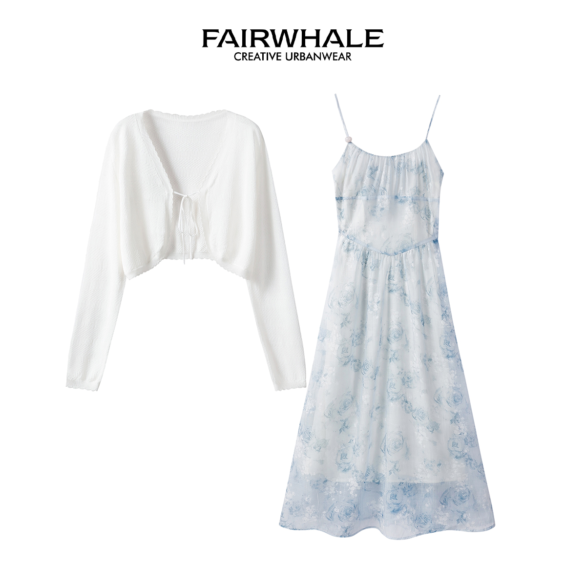 马克华菲时尚套装显瘦开衫上衣收腰温柔时尚气质夏季吊带连衣裙女