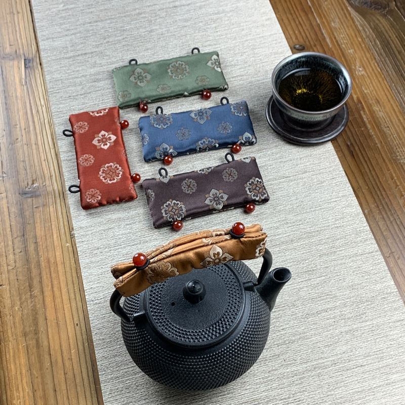 手工银壶把手防烫布袋日式铁壶提梁加厚织锦隔热手套垫茶具配件