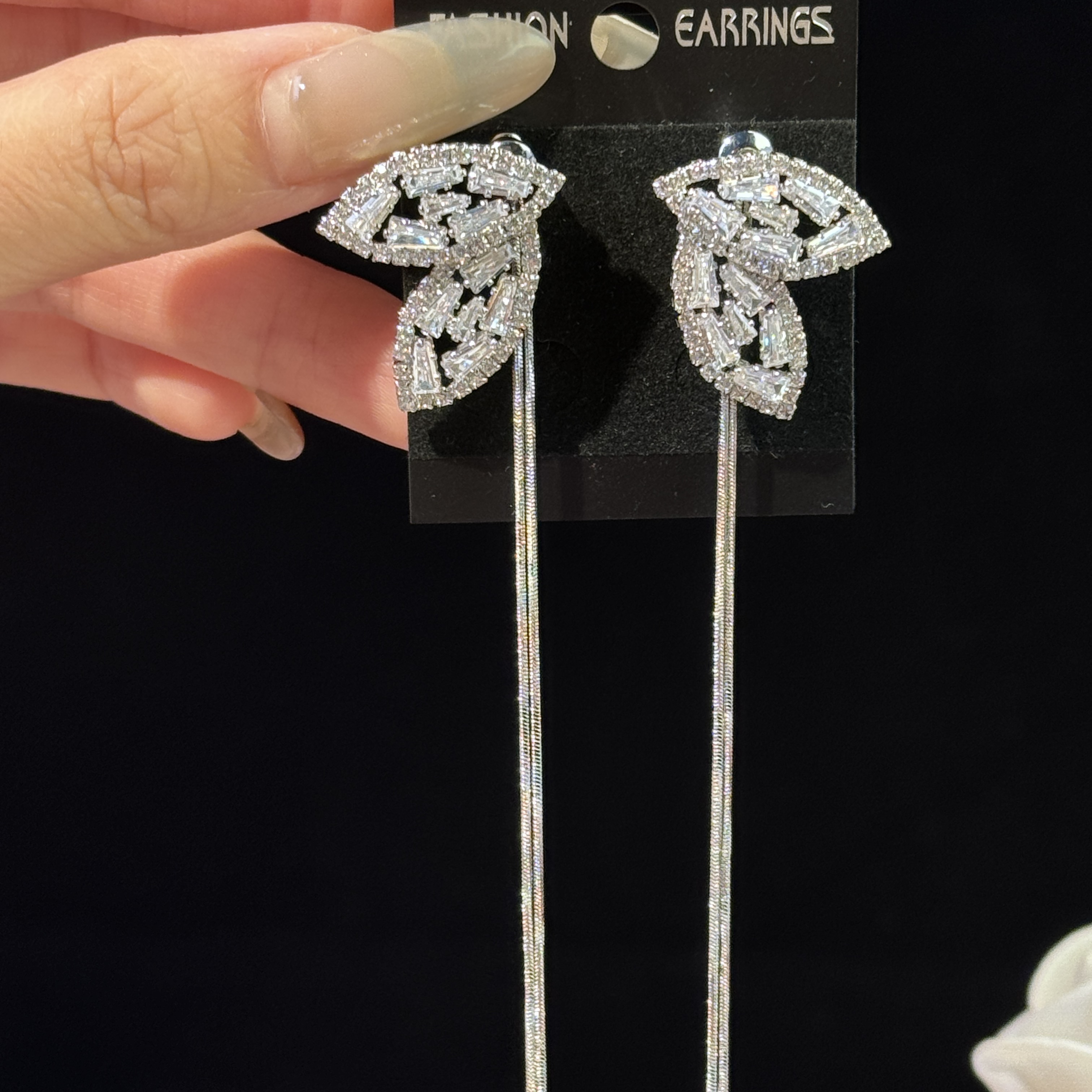 铜合金锆石耳饰 轩然】小众简约叶子长款流苏耳环轻奢时尚两戴耳钉