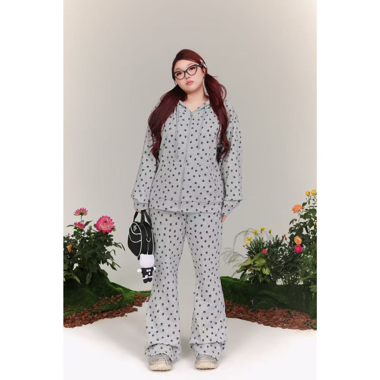 慧芝huizhi DW800懒人狗爪套装 定制款 印花宽松日常百搭懒人套装