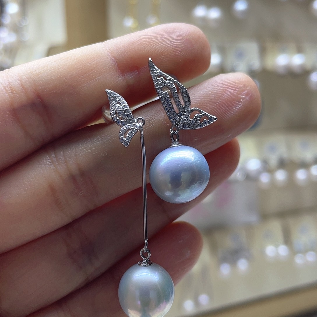银S925镶嵌淡水珍珠耳饰