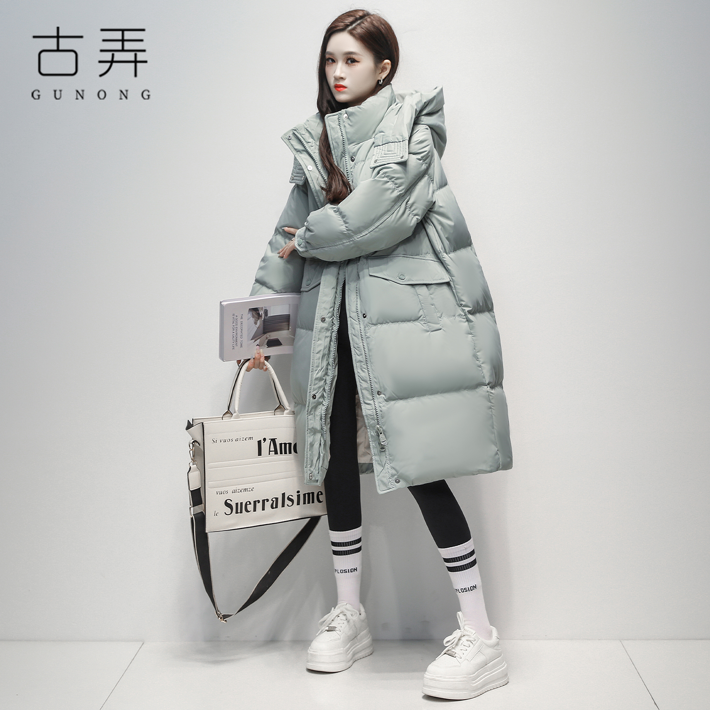 时尚羽绒服女2025新款中长款冬季保暖白鸭绒连帽高端显瘦休闲外套