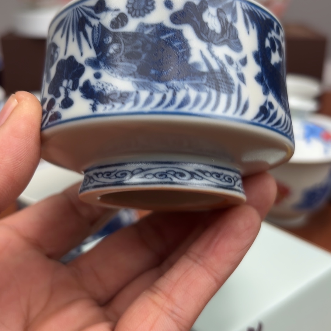 摆件陶微瑕鱼藻纹大杯子景德镇发货