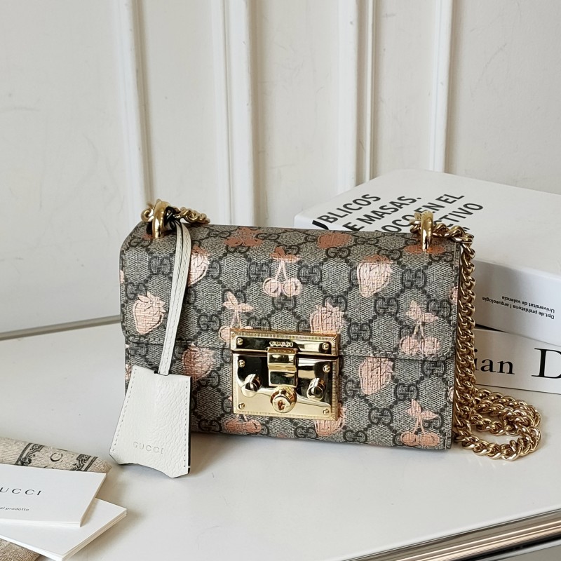 95新 GUCCI/古驰 【24期免息】棕色老花拼水果印花小号链条包51931