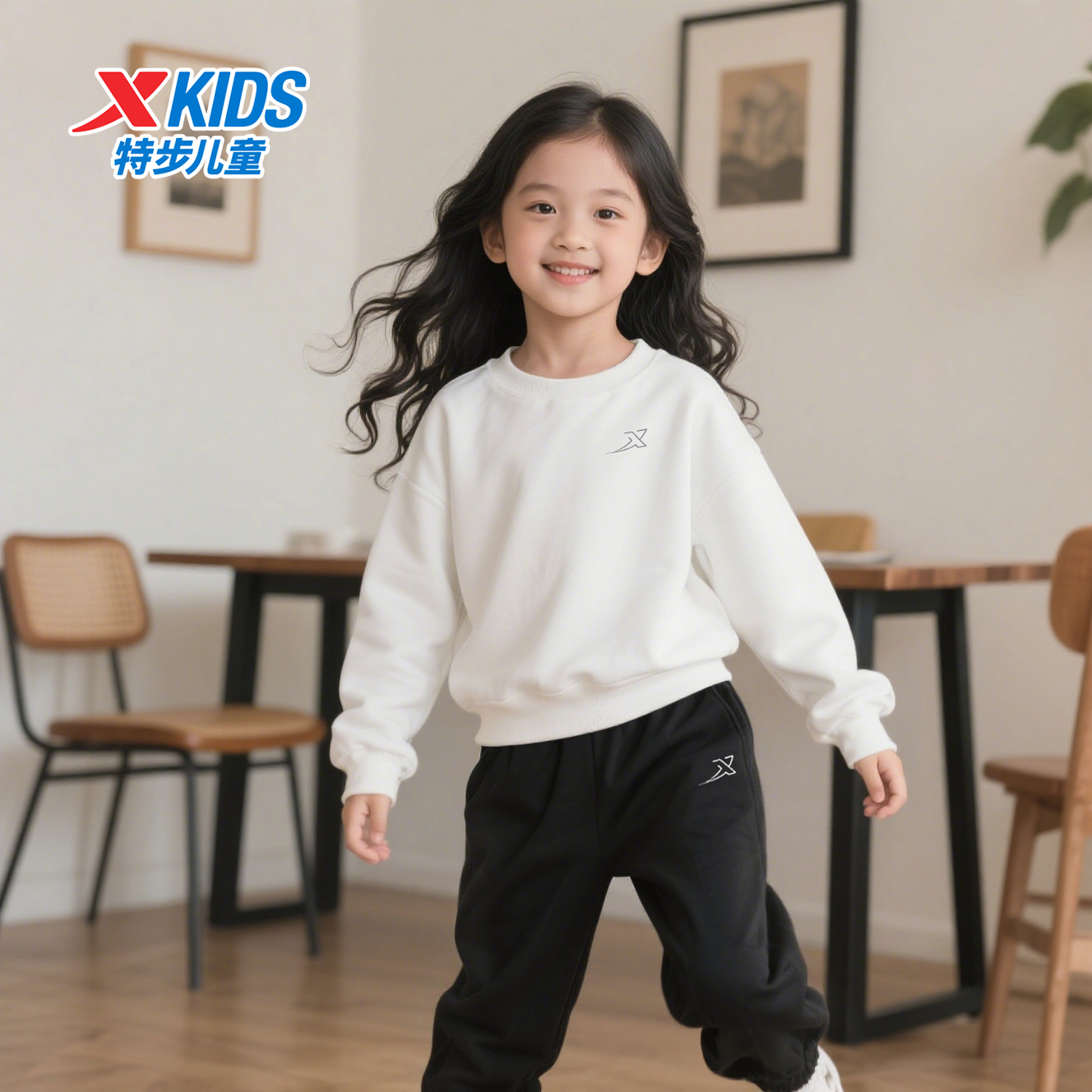 特步儿童套装2025秋季女童运动服卫衣长裤款帅气衣服儿童休闲秋装