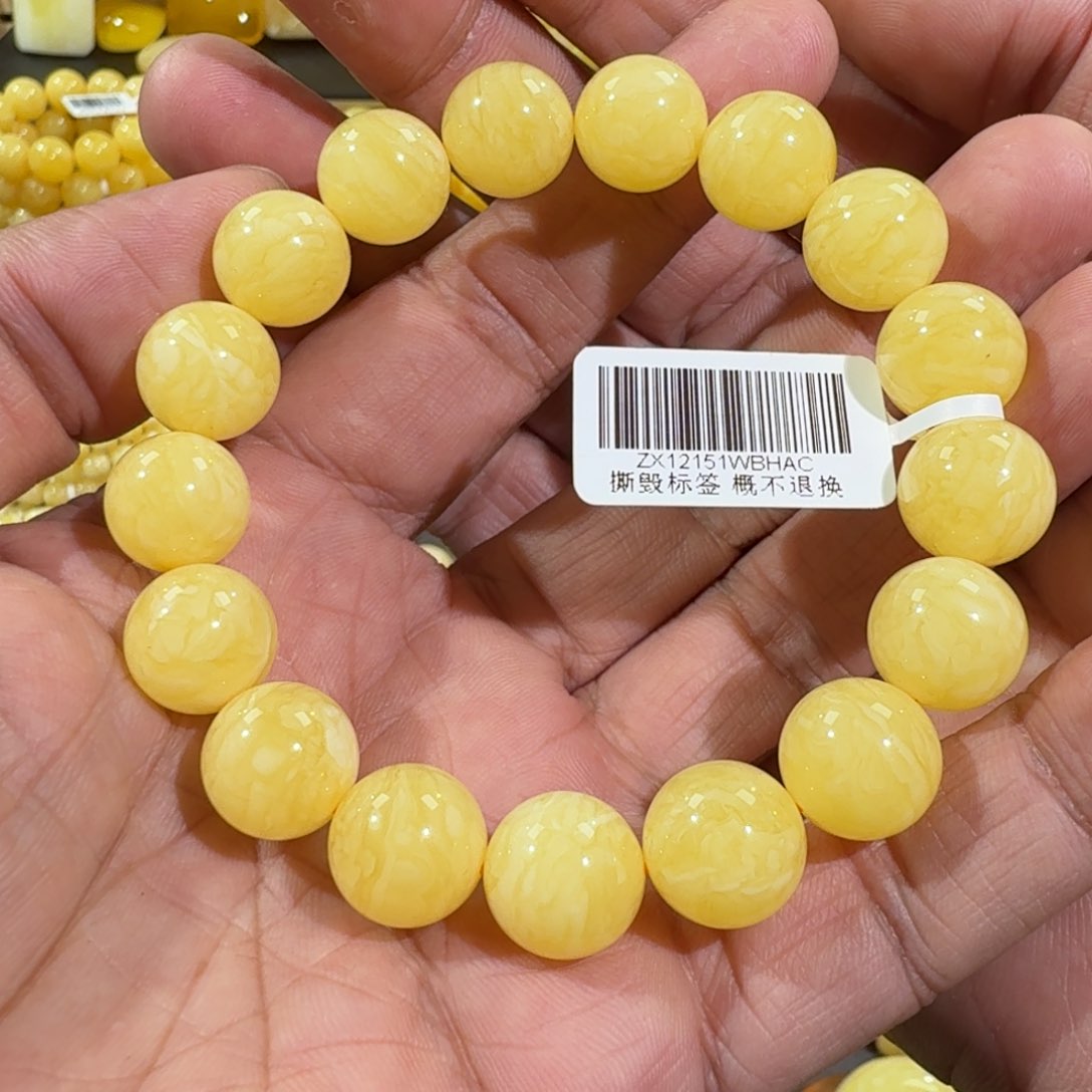 琥珀手链未镶嵌13m焦皮同料花蜡圆珠串20.9