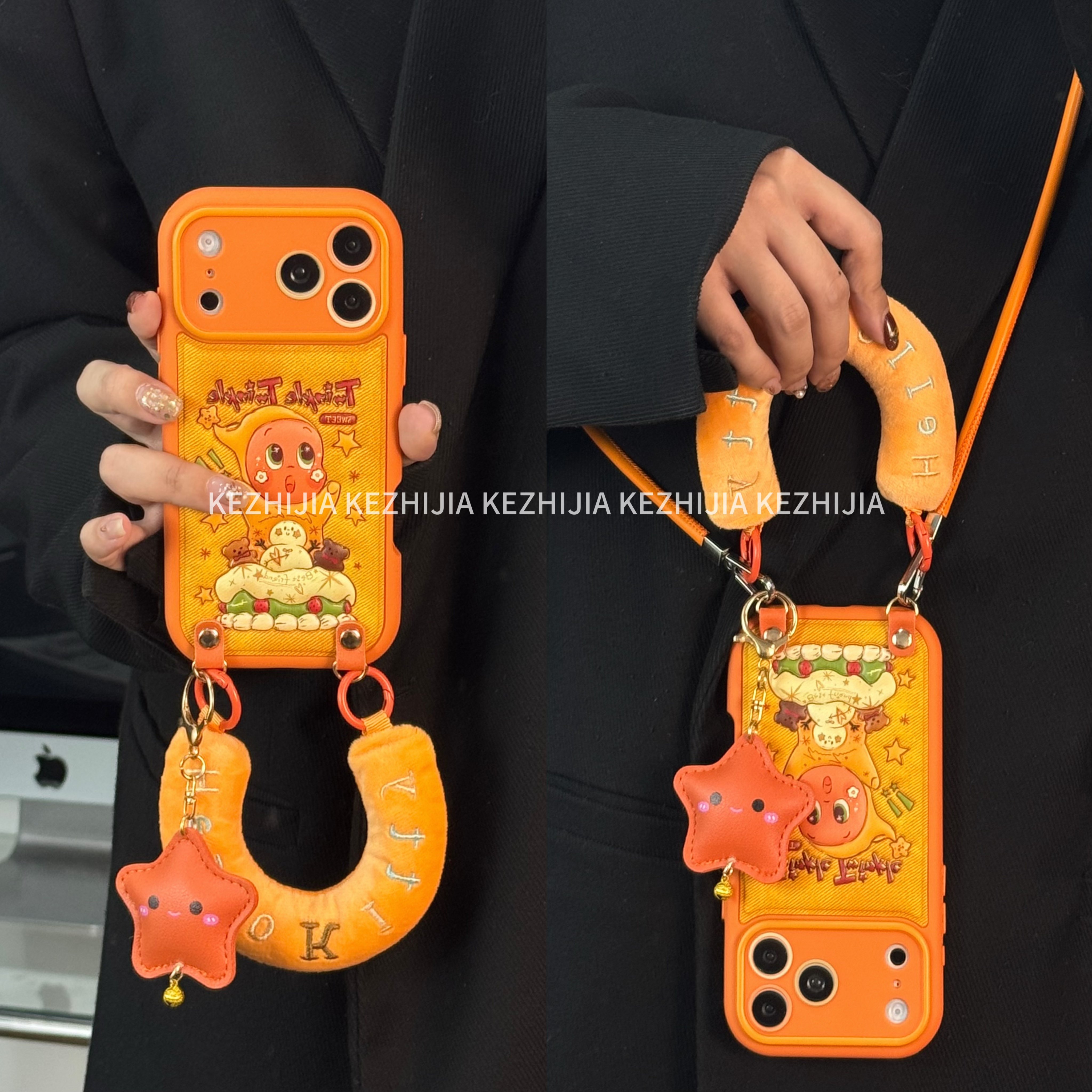 【壳之】高级雪人蛋糕星星人橙色圆边适用苹果17/16/15/14/13手机壳