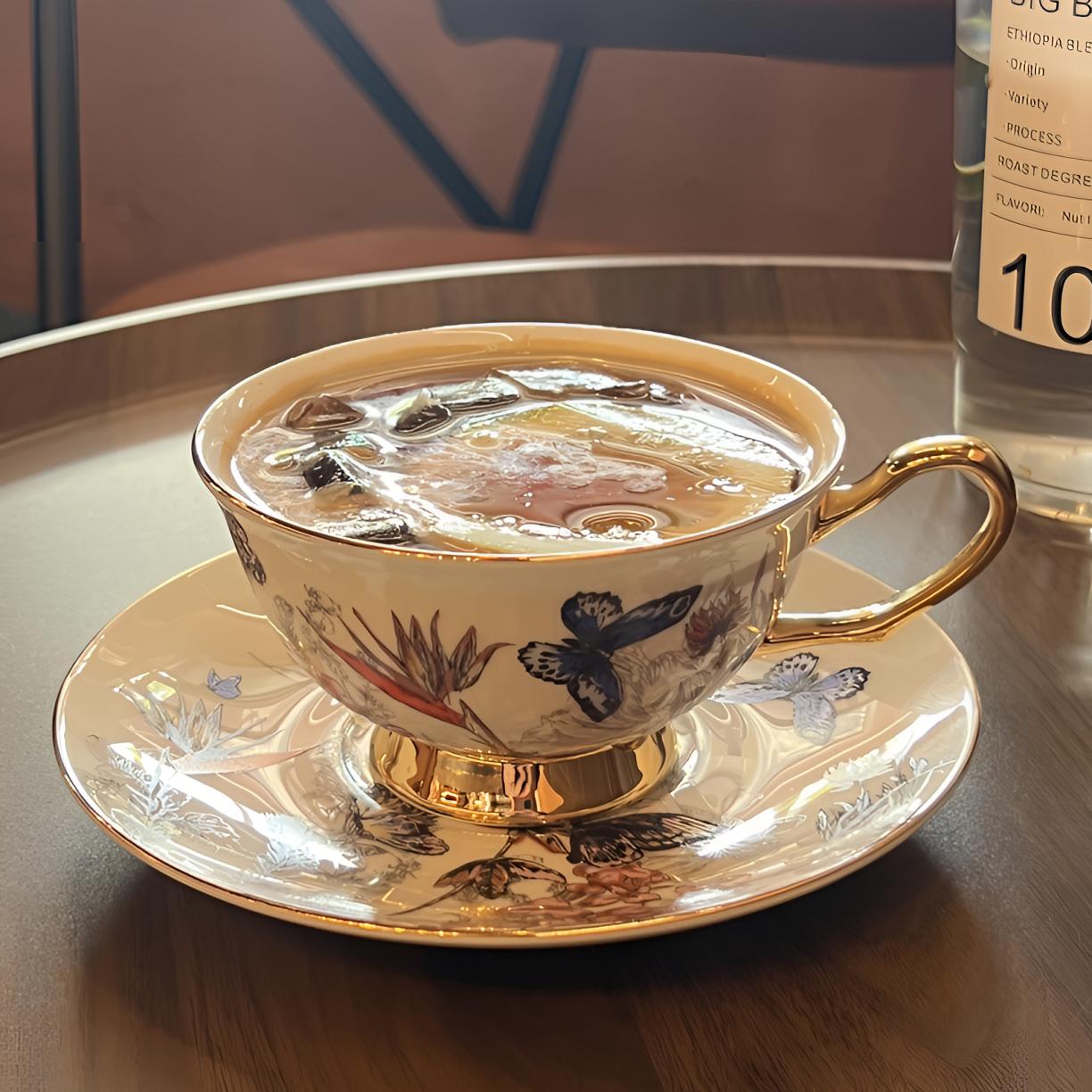 高档欧式骨瓷咖啡杯碟适合送礼家用下午茶D家蝶恋花