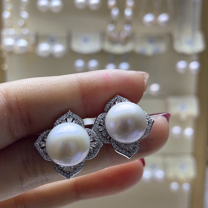 淡水珍珠耳饰银S925镶嵌