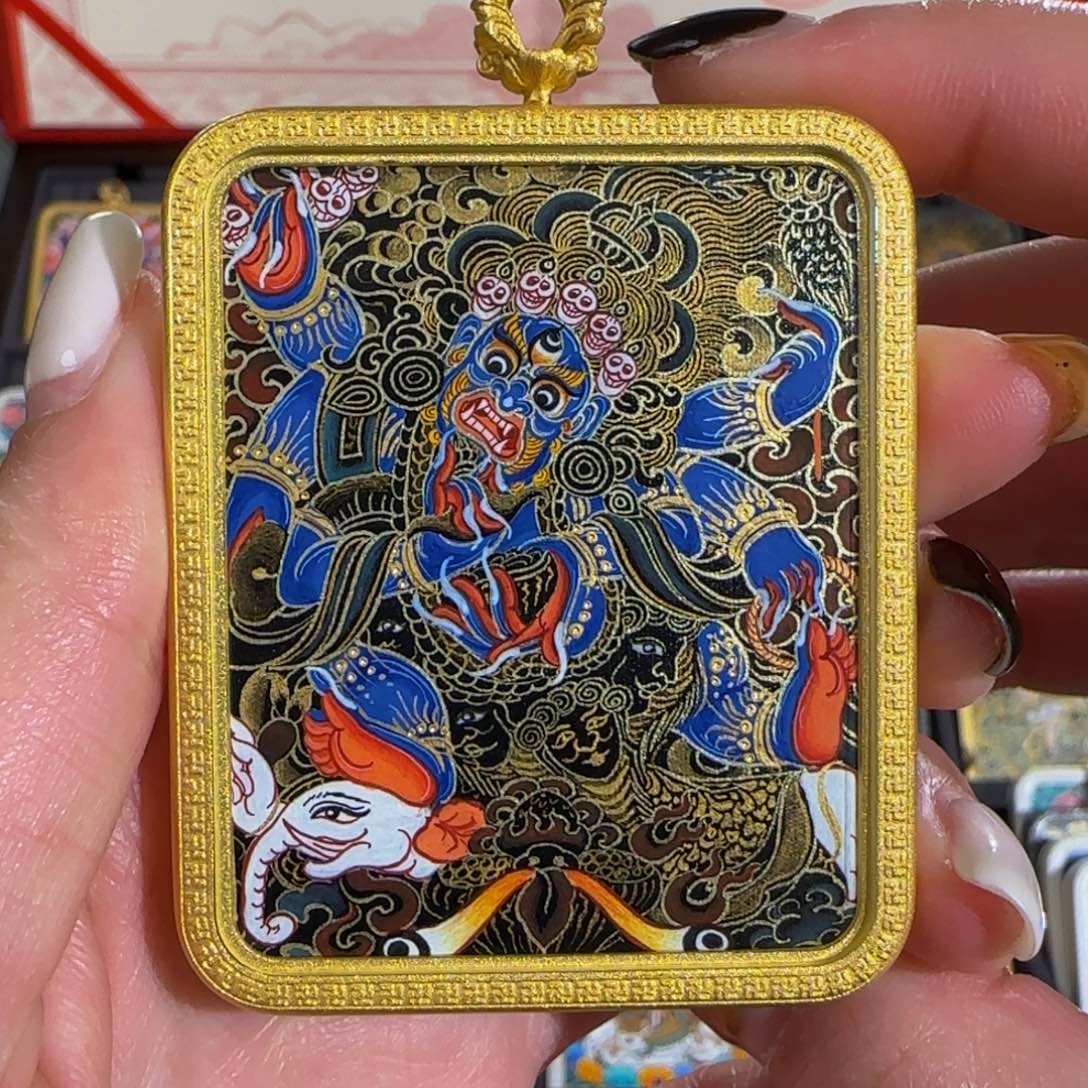 装裱画纯手绘天然矿料 大黑天 普华东智绘