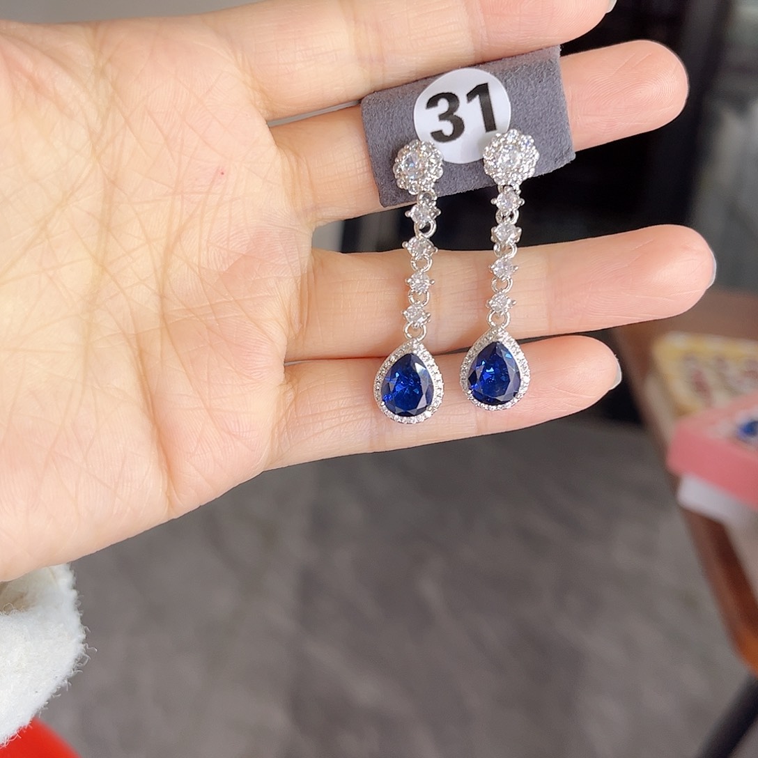 耳饰蓝宝石银S925镶嵌