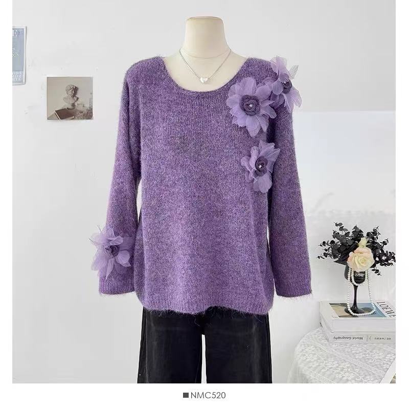 807-532紫　显瘦毛针织衫设计师上衣女装