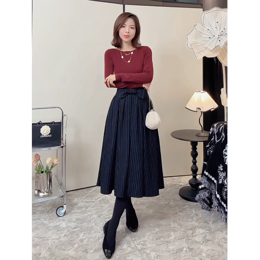 高腰显瘦条纹半身裙女百搭A字长裙小个子百褶半裙 251118