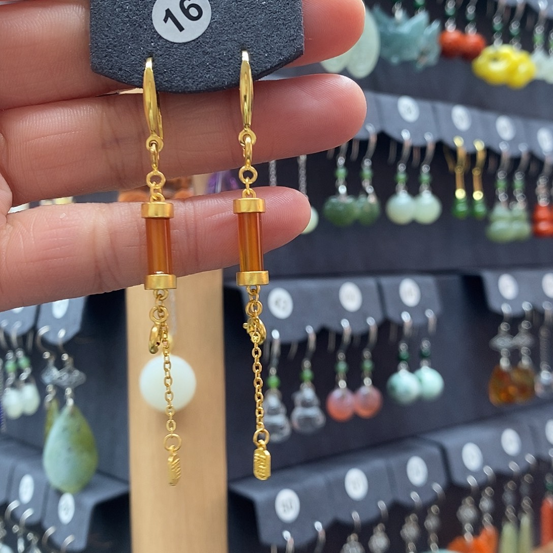 糖****南红玛瑙银S925镶嵌耳饰