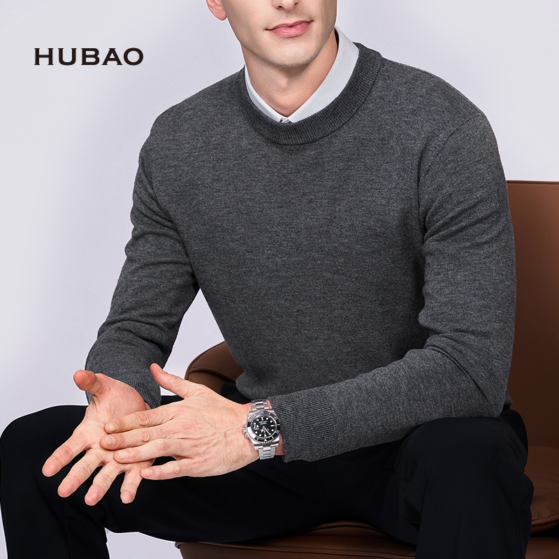 虎豹纯山羊绒保暖舒适男士圆领毛衫