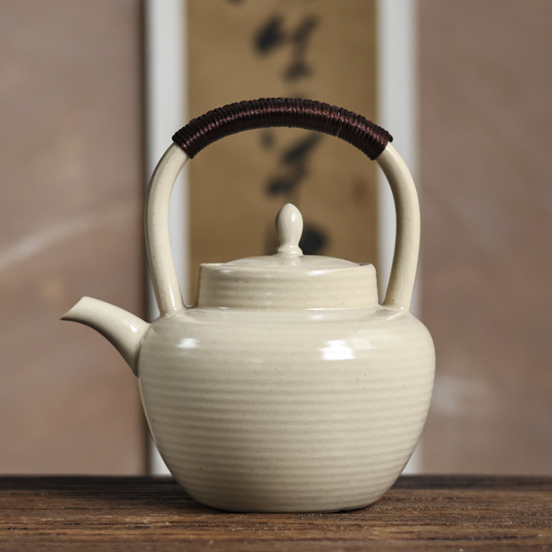 【见珊】条纹米白提梁壶 1014（V2356）