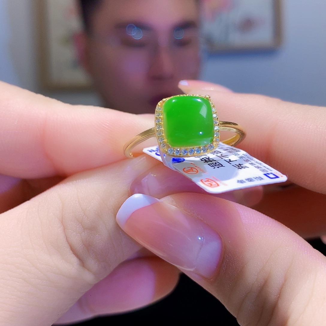 和田玉（碧玉）耳饰银S925镀金镶嵌