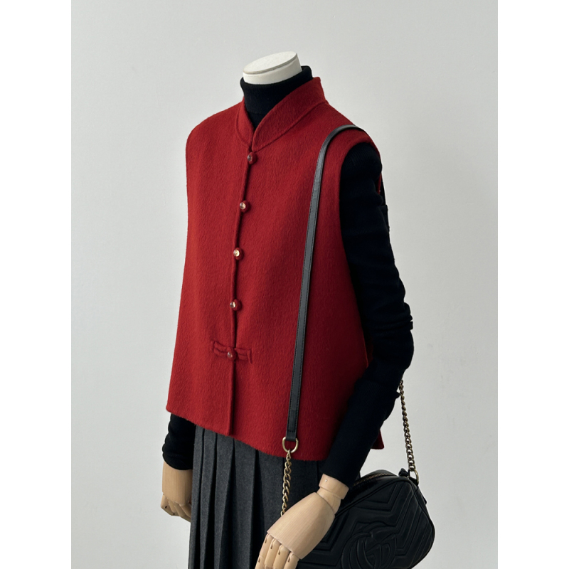 极简高级感 新中式红色羊毛马甲女 新年/圣诞/拜年服无袖羊毛马夹