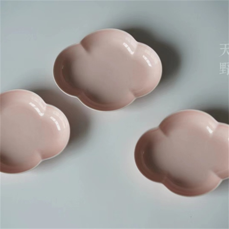 TY-0037[学茶严选]漫粉海棠小餐碟宽11.5cm长14.5高3cm 茶器