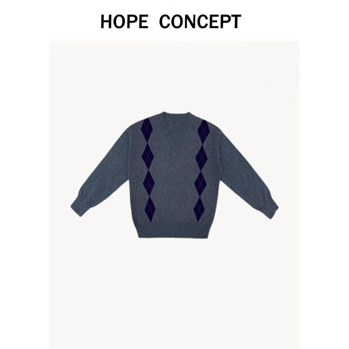 24352#HOPECONCEPT25miu系知识分子毛衣男女同款全羊毛菱格毛衣