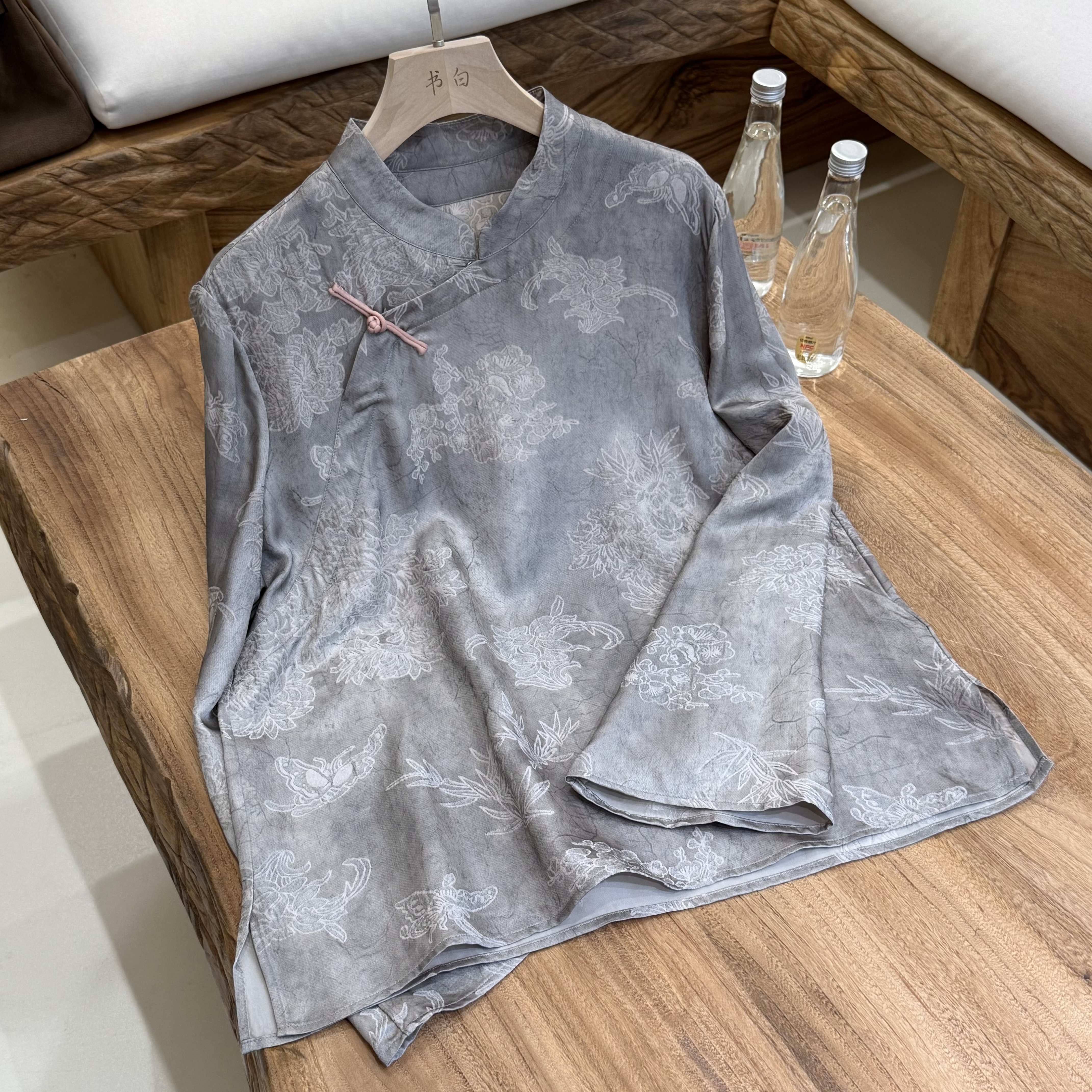 【长乐】新中式老钱风香云纱冠乐绉长袖上衣#87