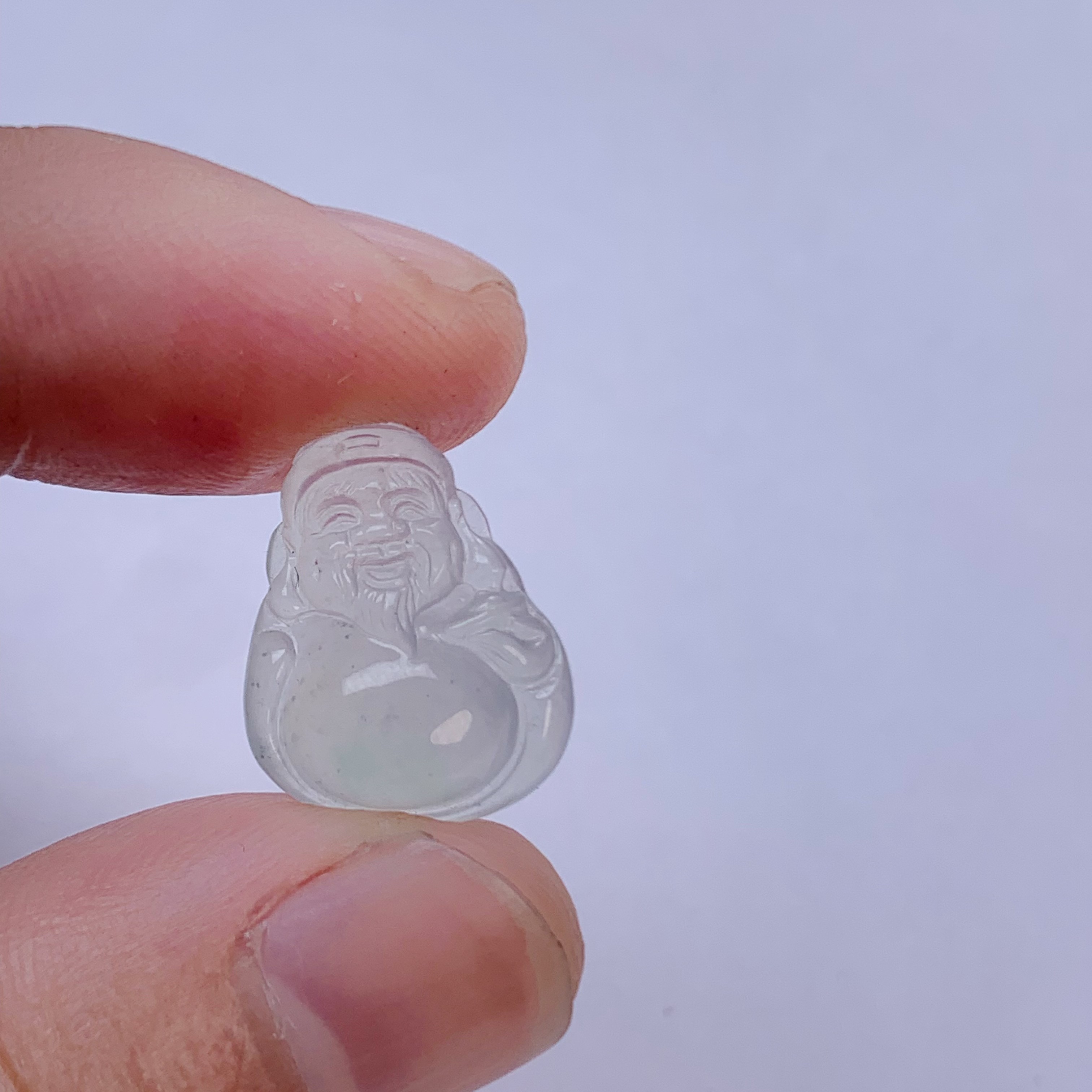 天然A货缅甸翡翠冰种飘绿财神爷