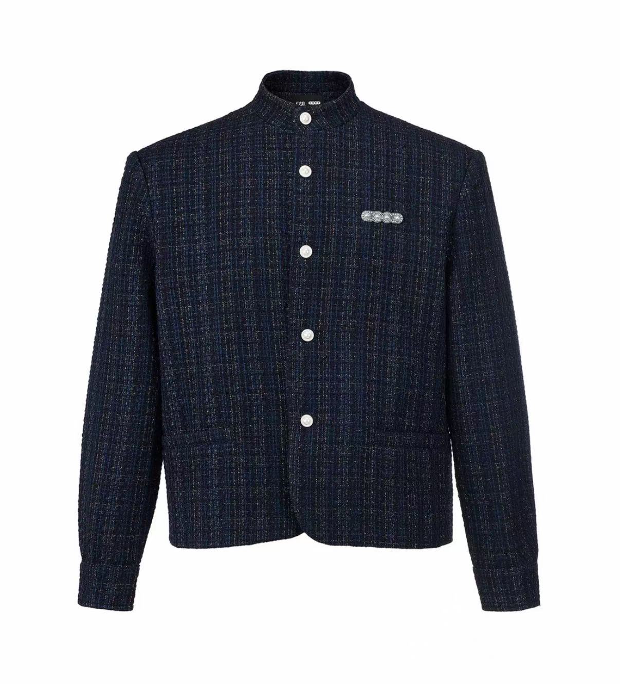 GOOD2025FW新款珠光暗纹混织面料高级感中山装外套夹克老白同款潮