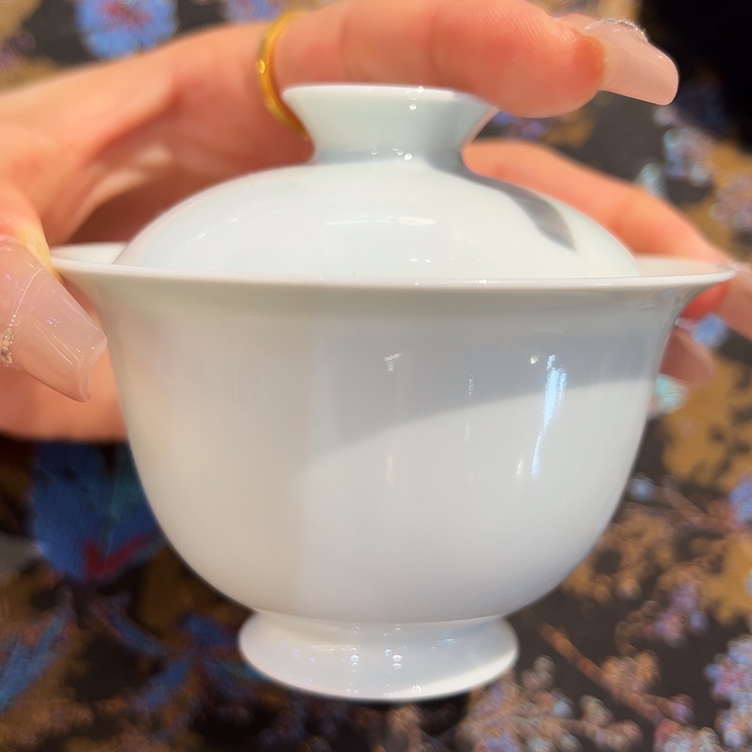 堂钟正窑糯米胎玛瑙入釉盖碗