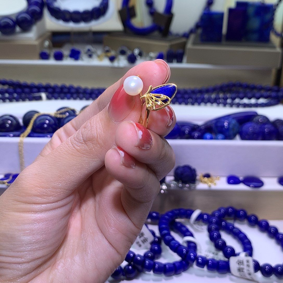 青金石合金天然原矿戒指