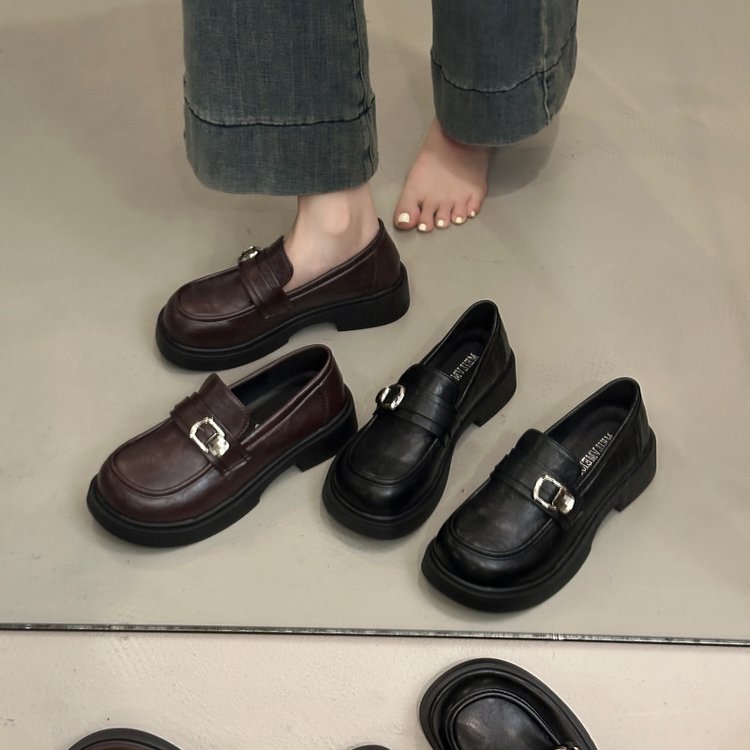 小皮鞋女黑色厚底学院风百搭时尚日系圆头秋季粗跟软底乐福鞋女