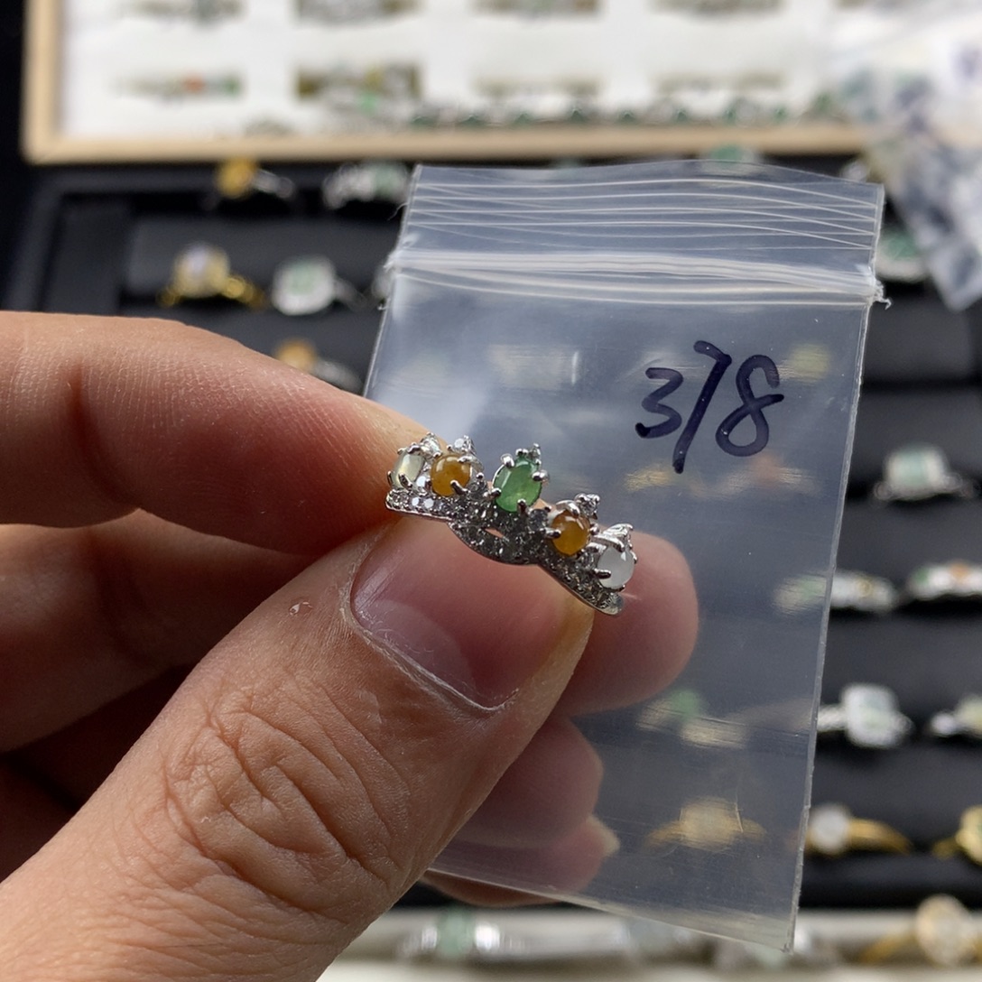 翡翠银S925镀金镶嵌戒指378