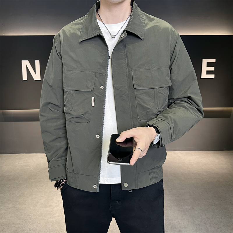 老钱风夹克外套秋季新款翻领青年男士百搭工装休闲外套