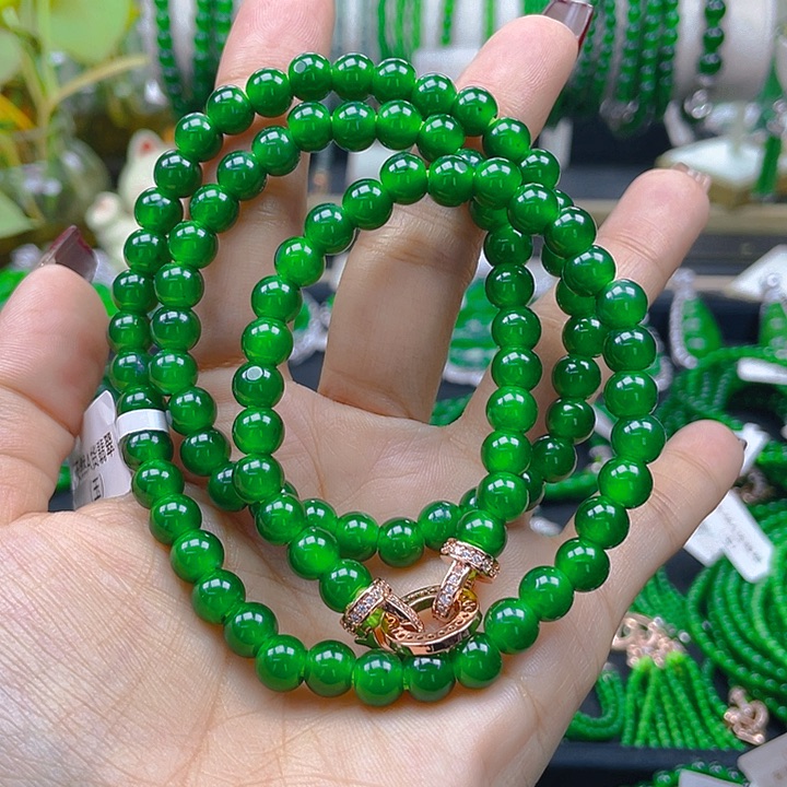 翡翠颈饰未镶嵌圆珠阳绿卡7