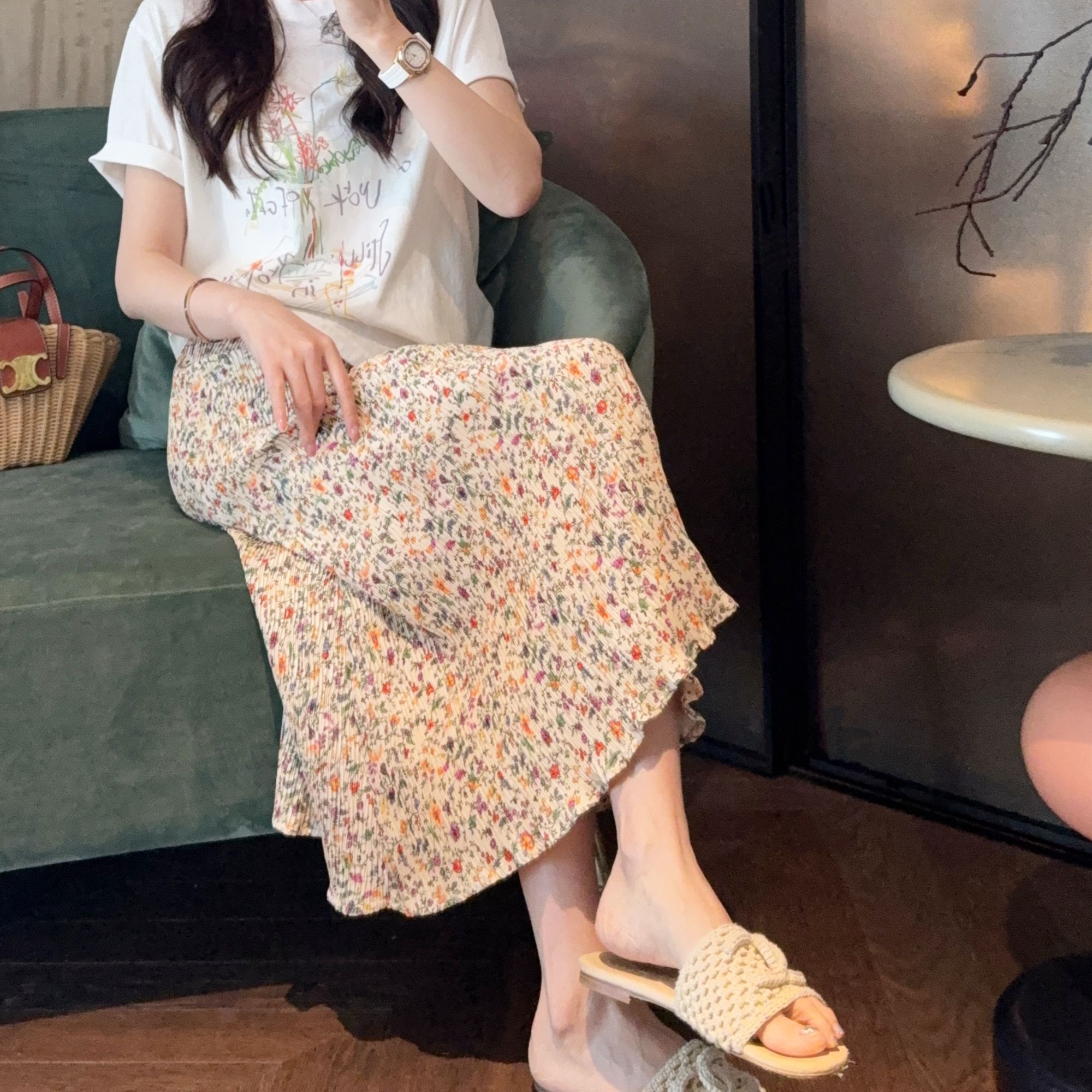 【大静静】“花仙子”气质手工捏褶碎花半身裙白色2026裙子新款女款