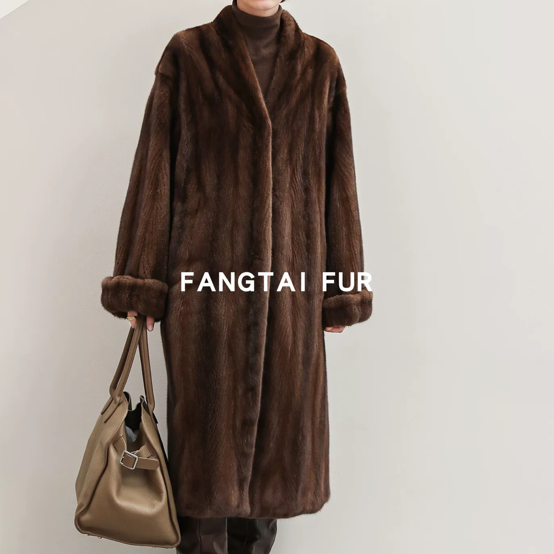 新款进口紫标天鹅绒中古时尚貂皮大衣中长款气质水貂毛皮草外套女