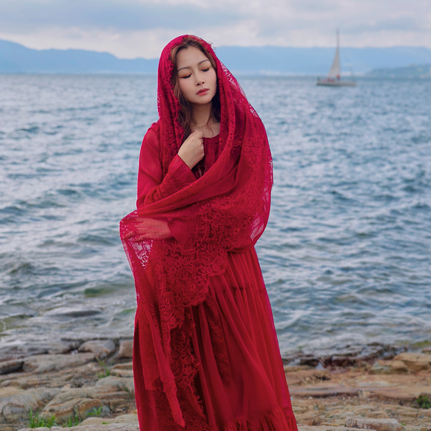 【董艺旅行穿搭】解忧公主·蕾丝披肩3米长围巾旅拍穿搭新疆青甘必备