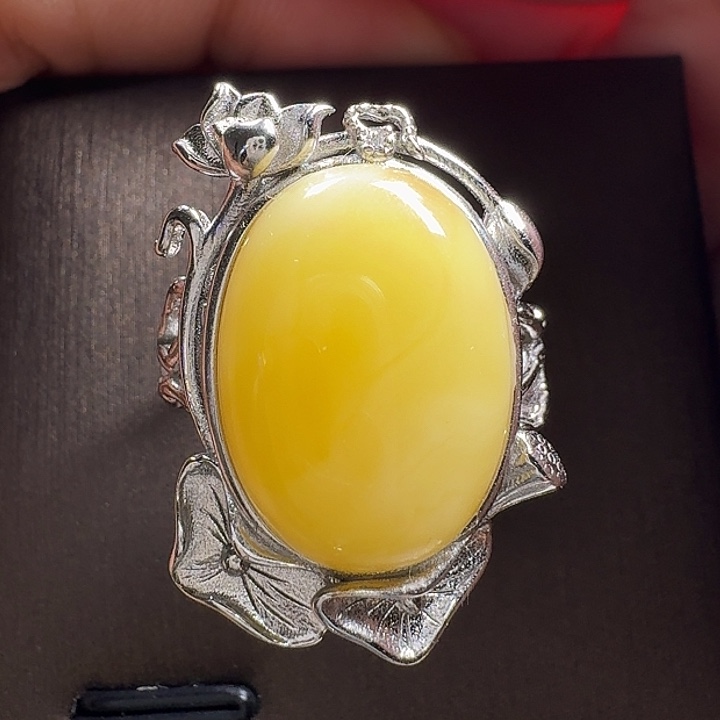 蜜蜡银S925镶嵌戒指戒指