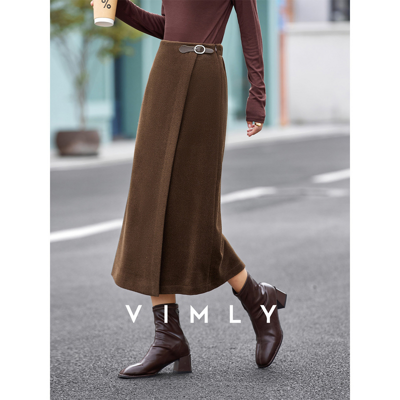 梵希蔓美拉德棕色一片式半身裙女冬季保暖毛呢直筒中长裙A2795