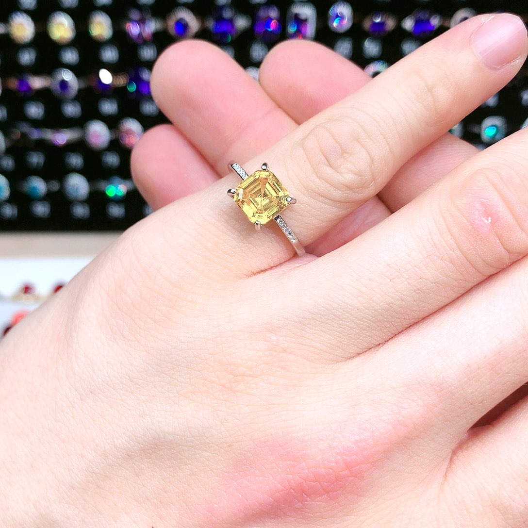 黄晶戒指银S925镶嵌…….