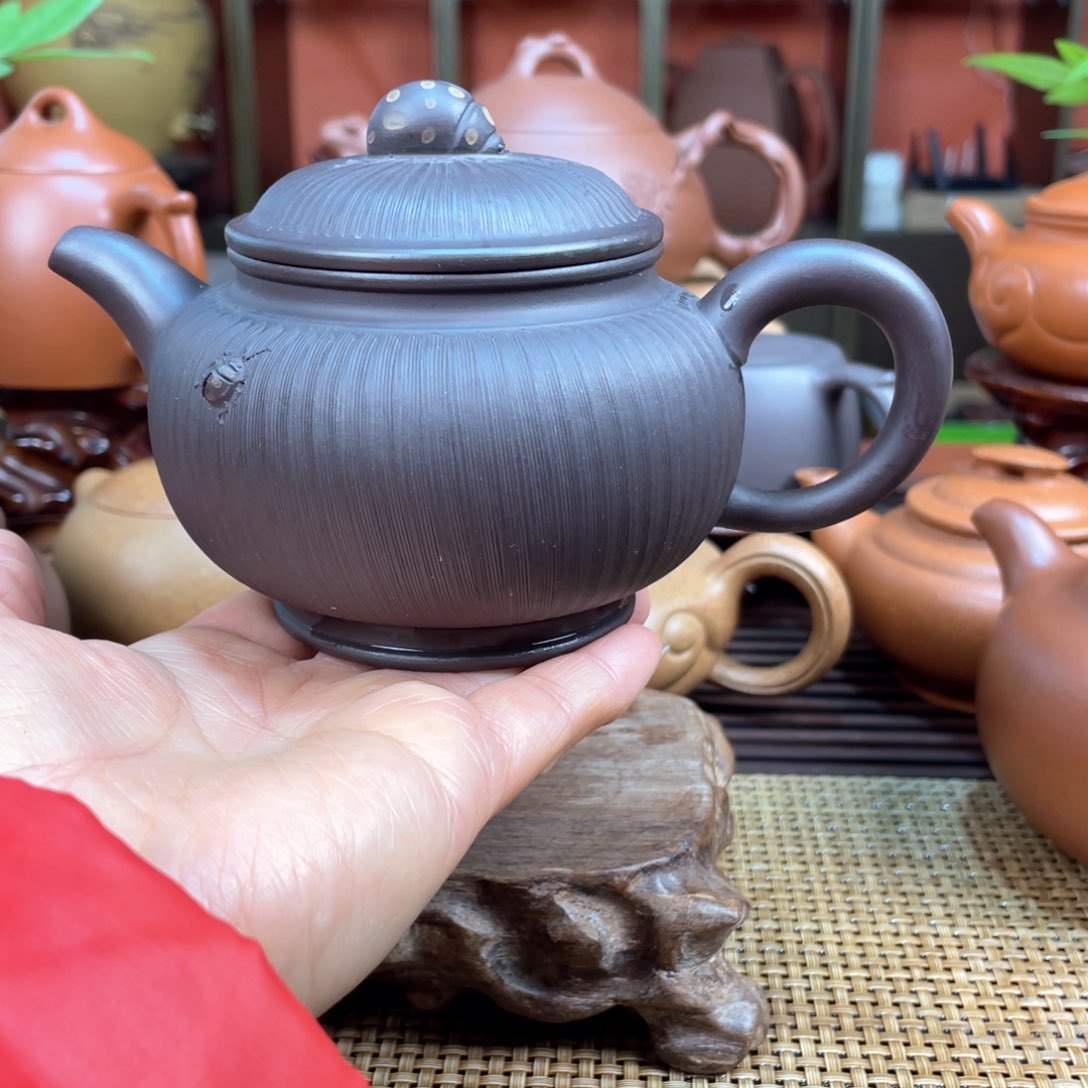 茶壶紫砂长***皮老紫泥半手工制作