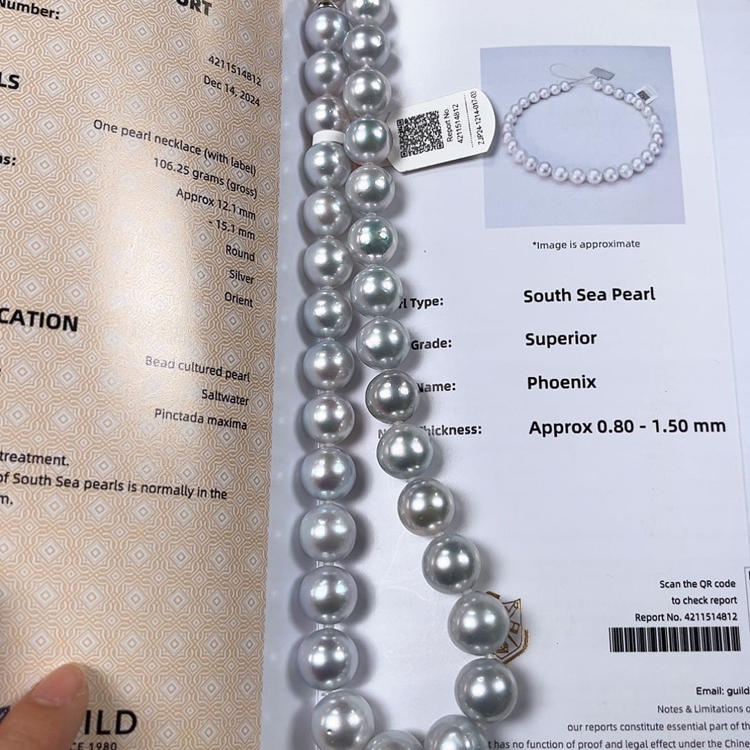 海水珍珠颈饰未镶嵌澳白蓝血凤凰12.1-15.1