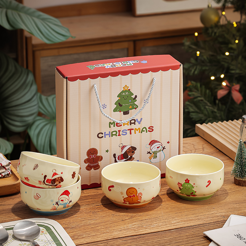 【圣诞时光米饭碗礼盒】4.5寸米饭碗4个装家用创意米饭碗礼盒装