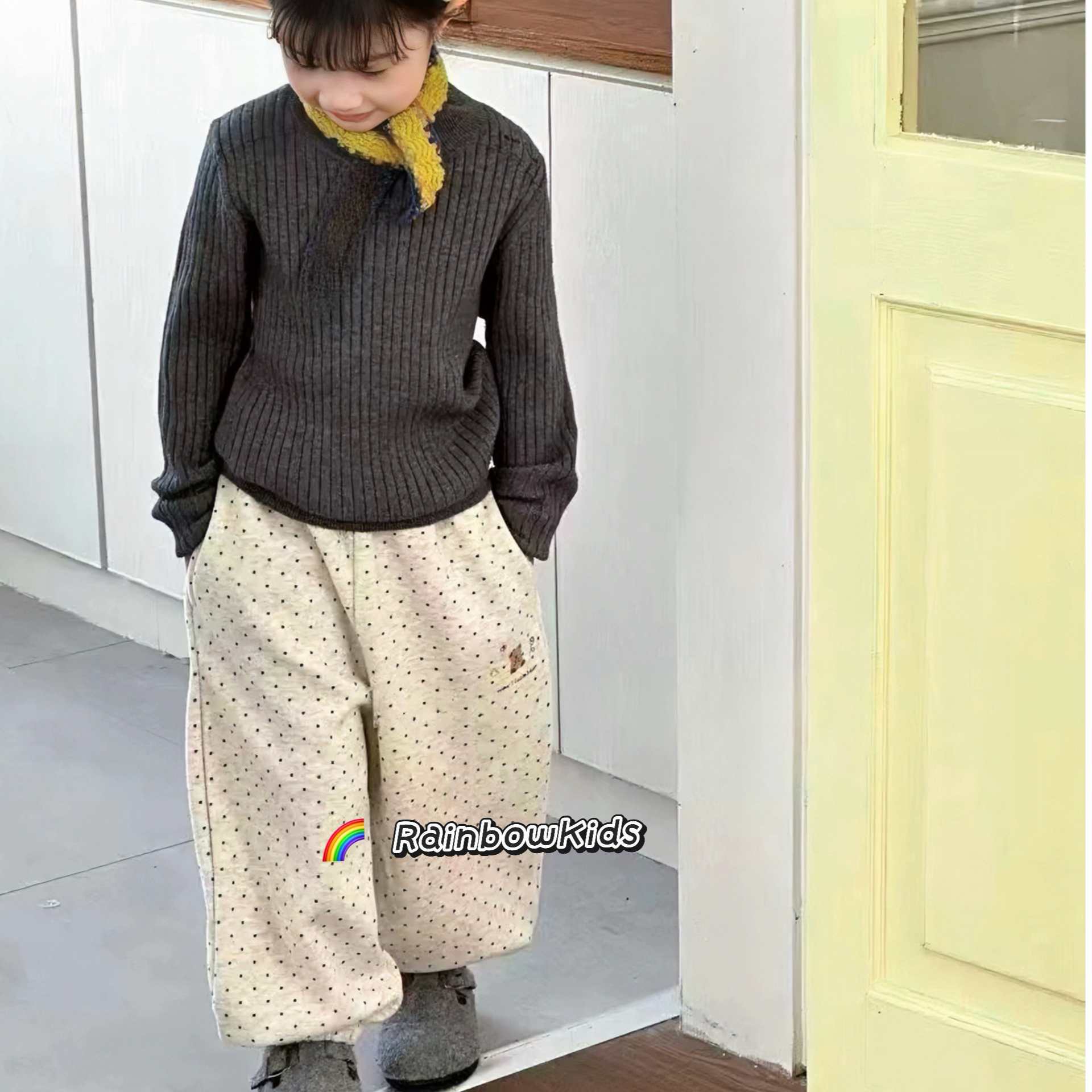 【彩虹家】2025深秋冬女童波点裤束脚卫裤-98120