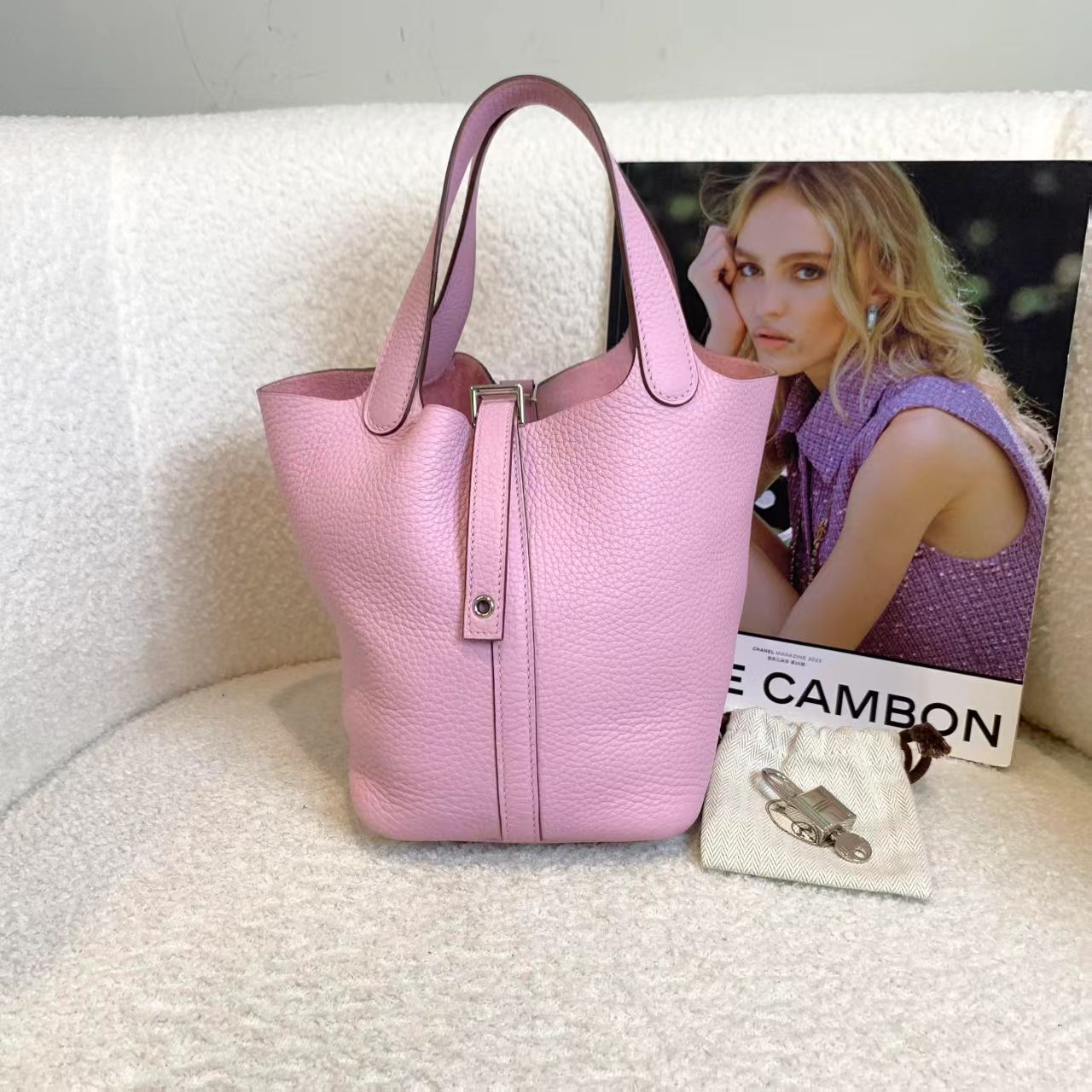 99新 Hermes/爱马仕 壹臻/锦葵紫银扣菜篮子18z刻  96898603