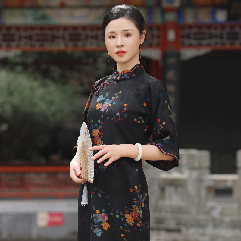 曦涵玥原创*彩梅*真丝红云纱旗袍定制女复古气质2024年夏日常可穿