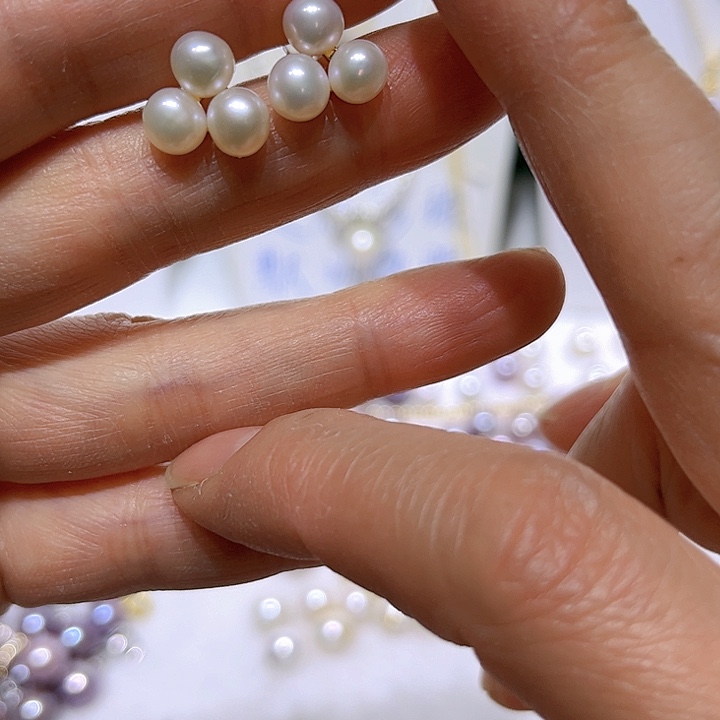淡水珍珠多珠耳钉银S925镶嵌